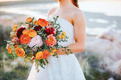5PCS Ranunculus Artificial Flowers 60Heads Orange Faux Peonies with Stem Real Touch 21.65" Silk Ranunculus Fake Flowers for DIY Craft Wedding Floral Arrangements Home Table Decor(Orange)