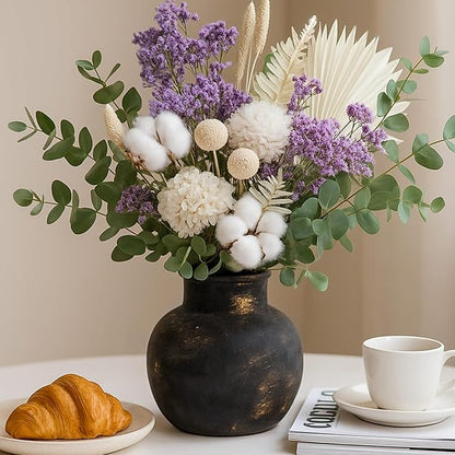 Ceramic Rustic Farmhouse Vase | 6 Inch Pottery Decorative Flower for Home Decor | Boho Vase | Terracotta for Table, Living Room, Bathroom Decoration, Shelf Decor, Mantel, Bronze