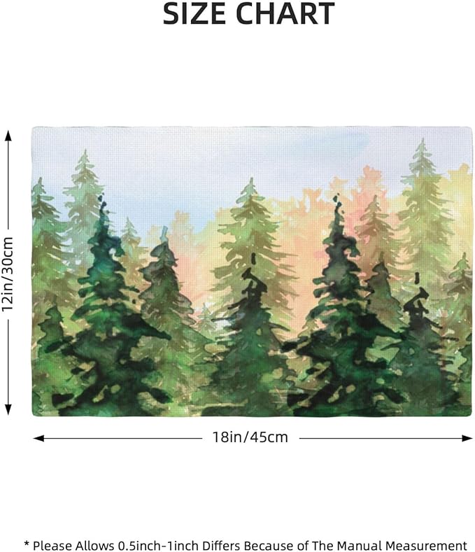 Green Forest Placemats Set of 6,Watercolor Tree Spring and Summer Kitchen Living Room Table Decor Dinner Mat 12x18 Inch 6 PCS, Style-8