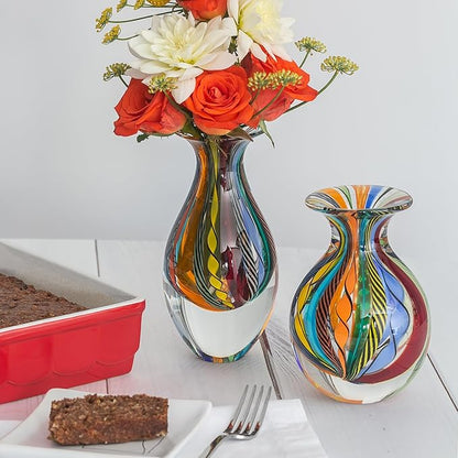 Ca D Oro Small Glass Vase Boho with Colored Canes Hand Blown Murano-Style Art Glass - Model Nº 2