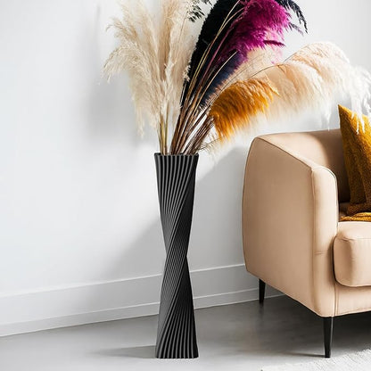 23.6" (60cm) Tall Black Floor Vase for Pampas Grass, Floor Vases for Modern Geometry Decor - Minimalist Skinny Unique Shape Flower Vase for Farmhouse Entryway, Fireplace,Shelf
