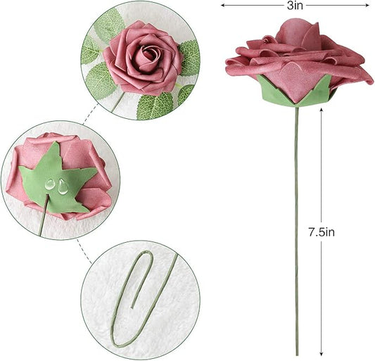 AmyHomie Artificial Flower Shades of Rose 25pcs Real Looking Fake Roses w/Stem for DIY Wedding Bouquets Centerpieces Arrangements Party Baby Shower Valentines Day Christmas Tree Decorations