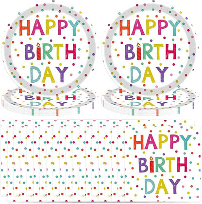 T-Antrix 40 Pcs Birthday Plates And Napkins Party Supplies, Disposable Happy Birthday Dots Design Paper Tableware Set Party Decoration Serves 20