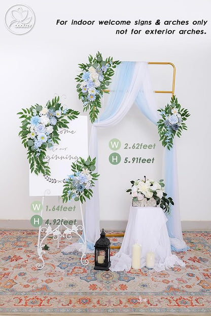 Pack of 2 Wedding Arch Decorations Artificial Hanging Flowers Floral Swag for Wedding Welcome Sign Backdrop Balloon Arch Home Party Bridal Ceremony Reusable(Blue)