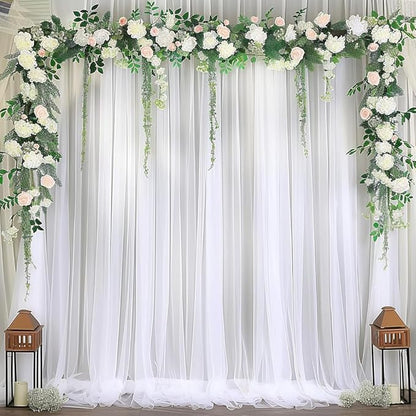 20ft X 10ft White Tulle Backdrop Curtain for Parites, Sheer Backdrop Curtains Fabric Drapes for Wedding Ceremony Arch Party Stage Decorations