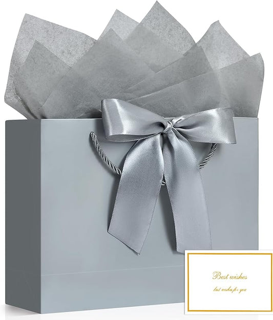 JMANNI Gift Bags, 1PCS Gift Bags Large with Ribbon and 1 Greeting Cards 2 Tissue Paper, Portable Paper Gift Bag with Handles, Birthday Gift Bags,Present Bags for Wedding Party Mothers Day