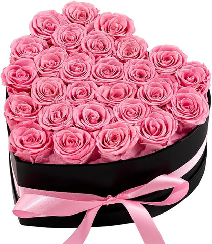 27 Forver Preserved Flowers in a Heart Box, Flowers for Her,Eternal Roses Flowers for Delivery Prime, Flowers Birthday Gifts for Women Mom Grandma Wife - Pink