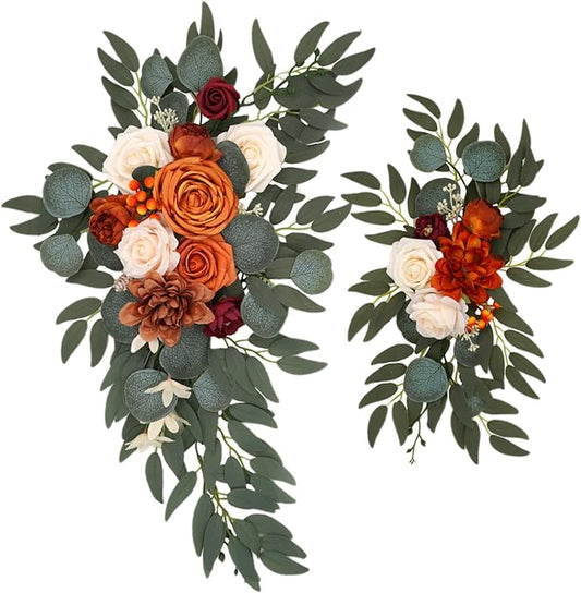 Orange Faux Flower Swag Set of 2, Artificial Flowers Swags for Wedding Arch, Wedding Welcome Signs, Welcome Reception Ceremony Signs Decorations