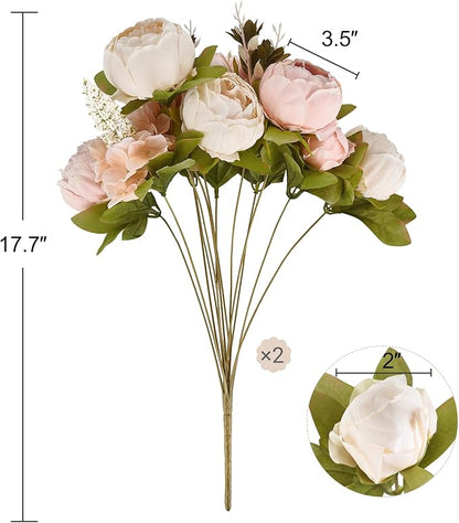 Mkono Peonies Artificial Flowers, Faux Peony Flowers Real Touch Fake Silk Bouquet for Arrangements Dining Table Centerpieces for Kitchen Bridal Wedding Party (1pack, Light Pink)