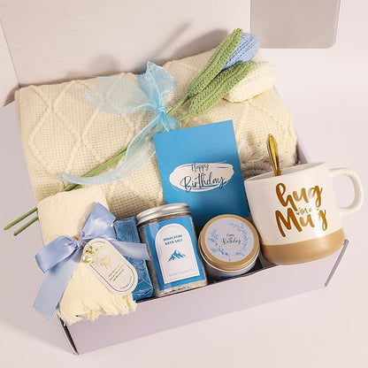 Birthday Gifts for Women, Happy Birthday Gifts for Mom, Her, Sister, Best Friend, Girlfriend, Coworker, Wife Bday Gift Ideas, Unique Relaxing Spa Birthday Gift Basket for Women Care Package w/Blanket