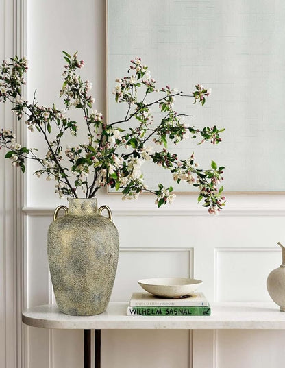 Large Ceramic Vase, 11.2" Tall Rustic Farmhouse Vase, Vintage Flower Vase with 2 Ears, Electroplated Terracotta Boho Vases for Home, Living Room, Shelf, Mantel, Entryway, Wedding, Tabletop Decor
