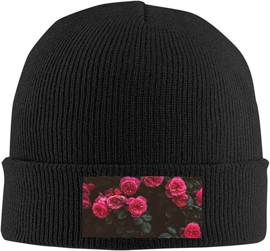 Cute Rose Beanie Hat Rose Beanie Cap Rose Flower Knitted Beanies Flower Knit Hats Winter Hat for Women Men