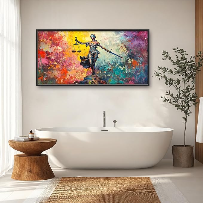 Extra Large Lady Justice Framed Wall Art for Living Room,Oversized Scales of Justice Pictures Wall Decor,Abstract Colorful Canvas Print Painting Modern Artwork Bedroom Office Bathroom 60L x 30W