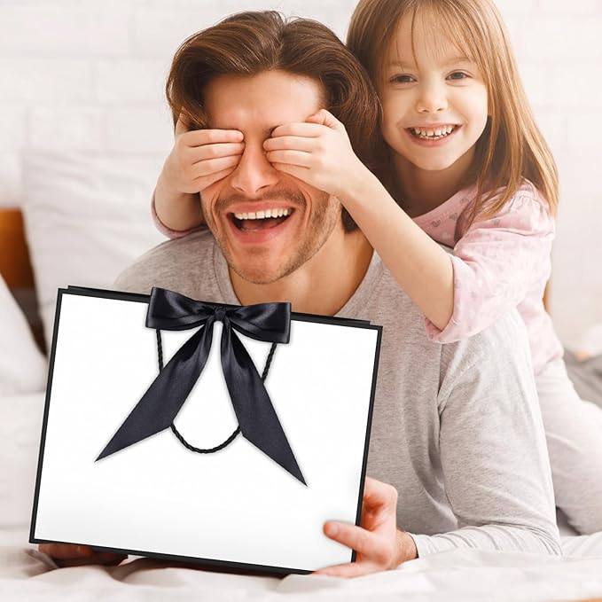 JMANNI Gift Bag, Medium Gift Bags with Tissue Paper, 2Pcs Gift Bags Medium Size with Handle and Bow Ribbon for Any Birthday, Weddings, Mothers Day & Special Occasion 11''x7.87''x4'' (Black-White)