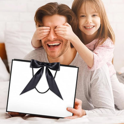 JMANNI Gift Bag, Medium Gift Bags with Tissue Paper, 2Pcs Gift Bags Medium Size with Handle and Bow Ribbon for Any Birthday, Weddings, Mothers Day & Special Occasion 11''x7.87''x4'' (Black-White)