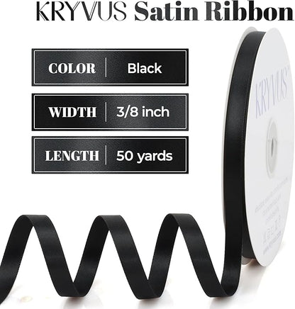Black Satin Ribbon, Double Faced 3/8 Inch X 50 Yards Black Ribbon, Premium Satin Ribbon for Gift Wrapping, Crafts, Hair Bow Making, Sewing, Flower Bouquet, Wedding Party Decor
