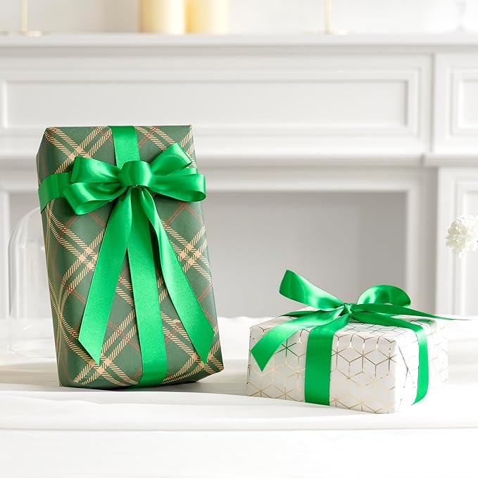 MEEDEE Emerald Ribbon 1 Inch Emerald Green Satin Ribbon Lux Double Faced Satin Ribbons by 50 Yards Polyester Green Wrapping Ribbons for Crafts, Wedding, Flower Bouquet, Holiday Decorating