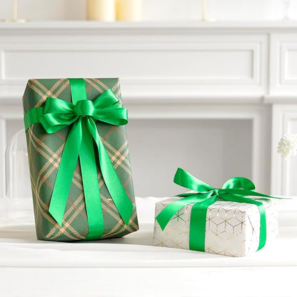 MEEDEE Emerald Ribbon 1 Inch Emerald Green Satin Ribbon Lux Double Faced Satin Ribbons by 50 Yards Polyester Green Wrapping Ribbons for Crafts, Wedding, Flower Bouquet, Holiday Decorating