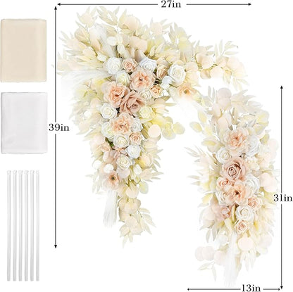 Ting's time Artificial Wedding Arch Flowers Kit(Pack of 4) 2pcs Large Artificial Flower Swags with 2pcs Draping Fabric for Wedding Party Ceremony Decoration(Beige)
