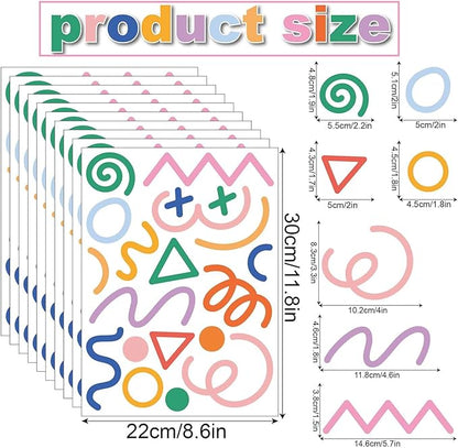 200 Pcs Geometric Wall Stickers (Irregular Lines/Triangles/Dots) - 10 Sheet Waterproof Removable Decals for Kids Room, Classroom, Nursery & Home Decor - Multi-Color DIY Art Decoration