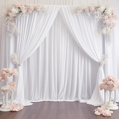 White Backdrop Curtains 10 Panels, 10 Feet Wrinkle-Free Polyester Photography Backdrop Drapes for Wedding Baby Shower Party Background Backdrop Stand- 10FTX40FT