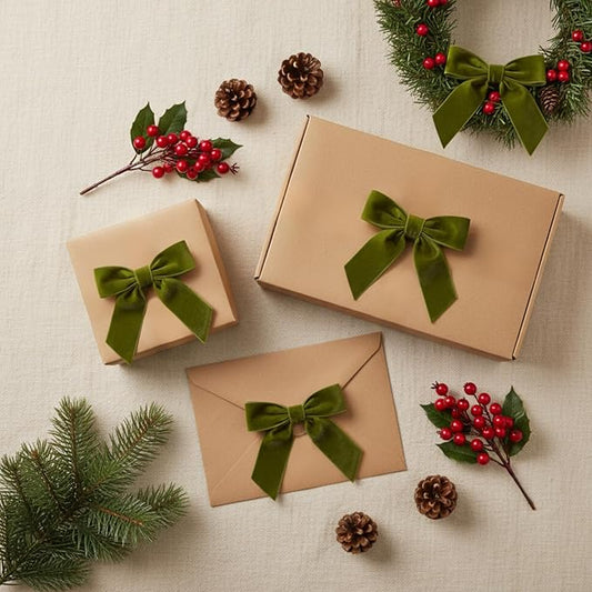 30 Pcs Velvet Ribbon Bows 5" x 4" Pre Tied Christmas Velvet Bows with Twist Tie for Gift Packaging Christmas Tree Wreaths Door Windows Wedding Party Decoration(Moss Green)