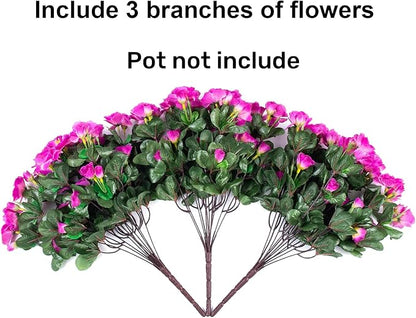 Ivydale Artificial Faux Outdoor Flowers Plants for Outside Fall Decoration, Fake Silk Fuchsia Camellia UV Resistant Realistic for Planter Porch Patio Balcony Garden Home, 3 Large Bundles