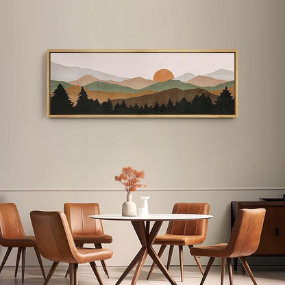 SIGNFORD Large Framed Canvas Print Wall Art Abstract Mountain Contours Sunset Landscape Illustrations Modern Art Relax/Calm Warm for Living Room, Bedroom, Office - 60"x20"