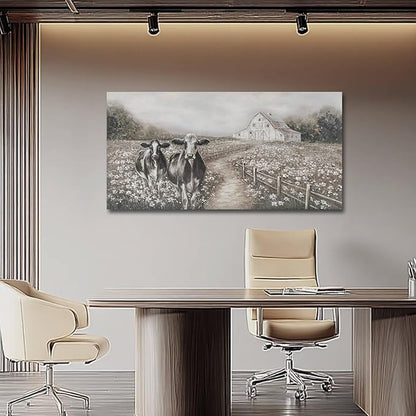 LEVERUP Canvas Wall Art Landscape Animal Pictures Artwork Black and White Modern Home Decor for Dining Room Bedroom Hotel 24×48 Inch Hallway Decorations