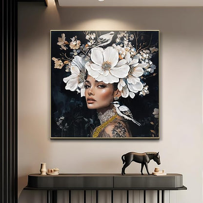 YPGEAME Vintage Wall Art, 3D Oil Texture Paintings Wall Decor, Floral Woman Wall Art, Room Aesthetics Decorative Modern Floral Art Women for Living Room, Bedroom, Office, 40x40 in