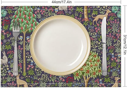 William Morris Placemats Boho Rural Farmhouse Vintage Flower Art Printed Dining Table Mats Set of 4 for Home Kitchen Holiday Picnic Party Decor 12x18in