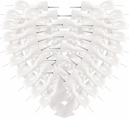 36pcs 3-1/2" White Satin Ribbon Bows with Twist Ties for Big Ribbon Bows for Gift Wrapping Packing Wedding Accessories Decoration (White)
