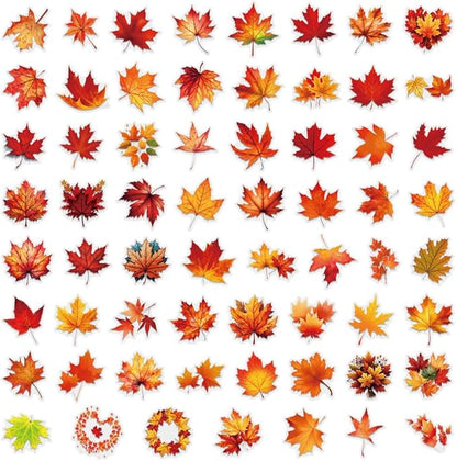 60 Pcs Fall Maple Leaf Stickers, Transparent Autumn Thanksgiving Stickers, Waterproof PET Vinyl Decals for Journaling, Scrapbooking, Laptop, Water Bottle, Gift Tags, Seasonal Decor