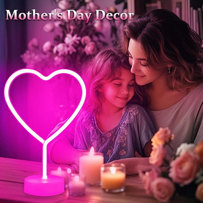 BHCLIGHT Pink Heart Neon Sign, Valentines Day LED Neon Light Battery Operated or USB Powered Valentines Pink Heart Lights, Table Lamp for Galentines Day Decorations, Wedding, Gifts for Women, Lover.