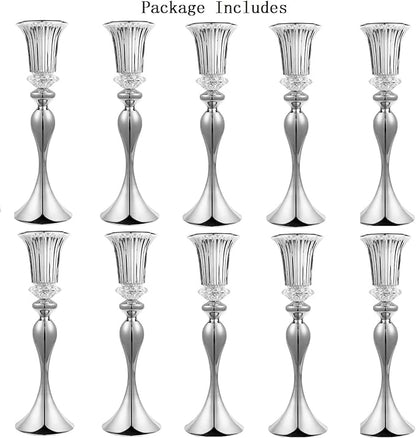 10Pcs/Set Flower Centerpiece Table Decorations Gold Trumpet Vases with Crystal Bead for Wedding Centerpieces Birthday Party Event Home Decor