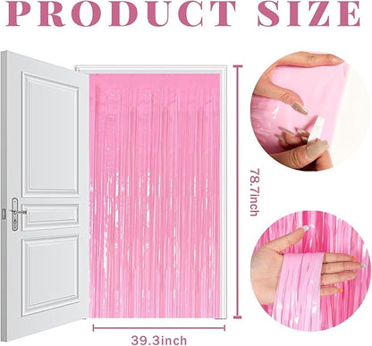 5 Pack Pink Tinsel Curtain Foil Fringe Birthday Graduation Party Decorations Photo Booth Streamer Backdrop