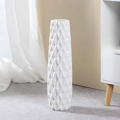 White Ceramic Floor Vase, GDSZJLJ 17.7" Tall Decorative Large Flower Vases for Living Room, Table Centerpieces, Modern Home Décor, Shelf, Dried GrassFlower, Pampas Grass