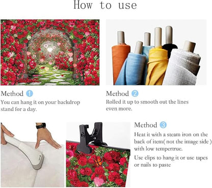 Valentines Day Flowers Garden Backdrops Red Rose Spring Floral Scene Photography Backdrop Girls Birthday Bridal Shower Wedding Party Decorations Banner Photo Booth Props (10x8FT(120x96 inch))