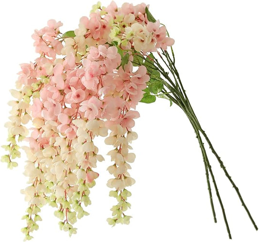 Dailisen 3 Strands 40'' Silk Blush Wisteria Artificial Flowers, Fake Wisteria Floral Hanging Plant Garland, for Home Decor, Party, Floor Vase, Balcony, Wedding Arrangement Decoration (Blush)