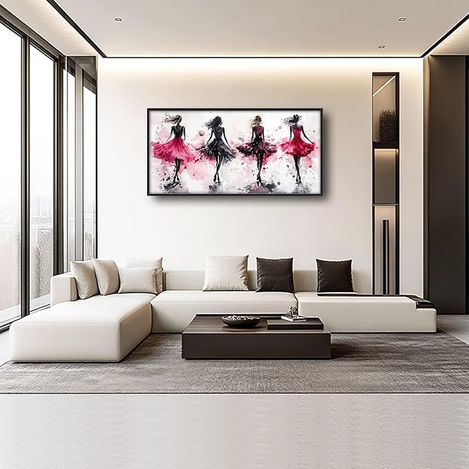 Fashion Woman Large Wall Art Watercolor Girl Pictures Wall Decor Pink Canvas Female Print Painting Modern Artwork Home Decoration for Living Room Bathroom Bedroom Office Framed 60"x30"