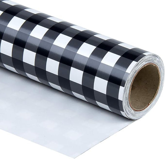 WRAPAHOLIC 30 Inch Plaid Wrapping Paper Roll - Black and White Plaid Design for Birthday, Holiday, Party, Wedding, Baby Shower Packing - 30 inch x 33 feet