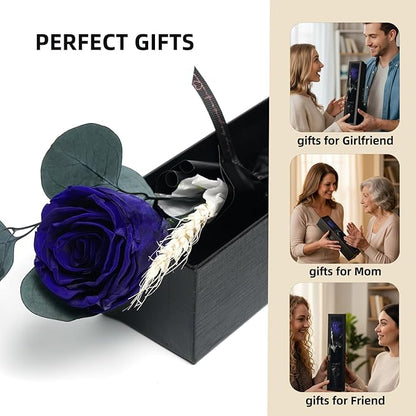 Forever Flower, Preserved Rose Birthday Gifts for Women, Her, Wife, Mom, Prime Eternal Roses Gifts for Mothers Day, Valentines Day, Anniversary, Graduation, Wedding, Single Rose Real Rose (Blue)