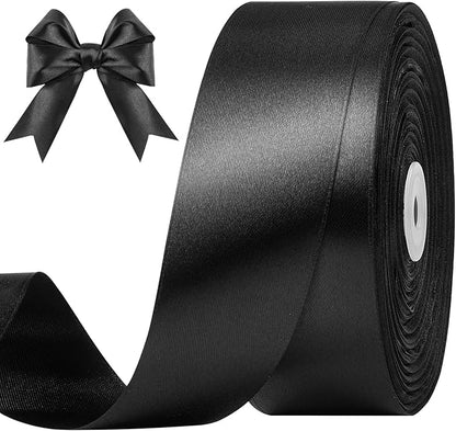 1-1/2 Inches 100 Yards Black Satin Ribbon, Ribbon Roll for Flower Bouquets, Gift Wrapping, Wedding, Handmade Crafts