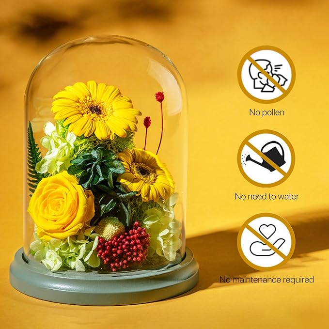 JoyFlower Preserved Sunflower Gifts for Women, Eternal Flowers Real Rose in Glass Dome, Forever Sunflowers Gift for Mom Wife Girlfriend, Unique Birthday Anniversary Graduation Sunflower Gifts for Her