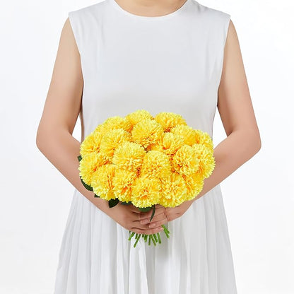 SITUMEIZI 12 Pcs Yellow Artificial Chrysanthemums Flowers Ball Flower Fake Mums Silk for Fall Thanksgiving Day Wedding Home Kitchen Decoration Floral Arrangement