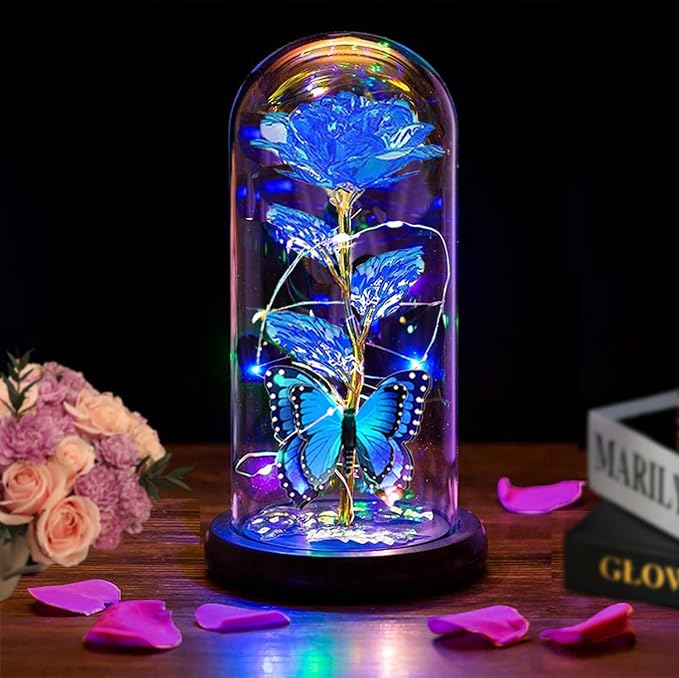 Womens Gifts for Christmas,Christmas Flowers Gifts for Women Mom Sister Grandma Wife Girlfriend, Rose Gifts for Mom,Xmas Gifts Her,Glass Flowers Light Up Rose for Women Blue