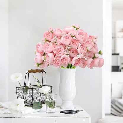 Ranunculus Artificial Flower,18 Pcs Pink Faux Silk Mini Peony Flowers Fake Peonies Wedding Flowers DIY Bouquet for Centerpieces Arrangements Bridal Shower Decorations (Pink)