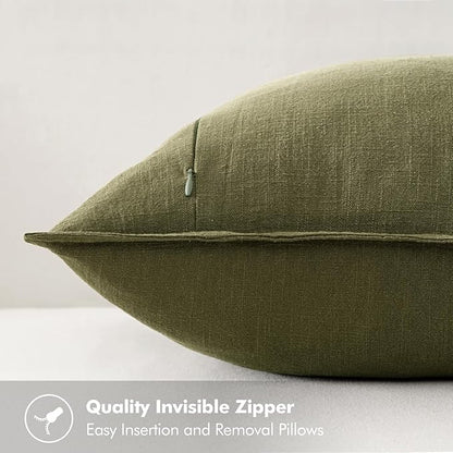 MIULEE Decorative Linen Pillow Covers 26x26 Inch Green Boho Farmhouse Neutral Couch Throw Pillows for Bed Pack of 2 Accent Outdoor Pillowcase Modern Sofa Cushion Livingroom Home Decor