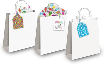 Pro Supply Global 24 Count of 2.5 Inch x 3 Inch Pre Strung Chirstmas Lights Gift Tag Assorted Printed Designs on Large Cardstock Gift Hang Tags - Ideal to Use on Bags