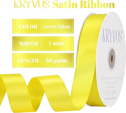 Lemon Yellow Satin Ribbon, Double Faced 1 Inch X 50 Yards Lemon Yellow Ribbon, Premium Satin Ribbon for Gift Wrapping, Crafts, Hair Bow Making, Sewing, Flower Bouquet, Wedding Party Decor